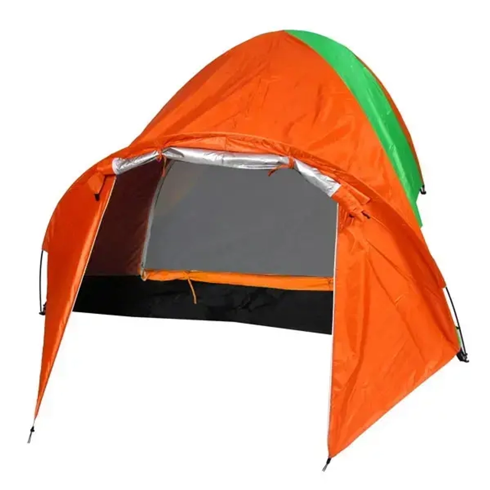 Палатка туристическая Кама-3 двухслойная, (200+80)*210*130 см, цвет оранжево-зеленый