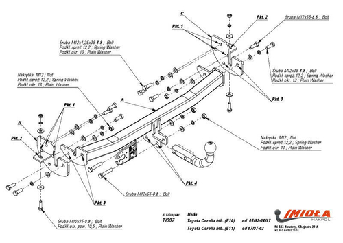 Фаркоп IMIOLA T.007 Toyota Corolla седан 1992-1997, Toyota Corolla лифтбек/седан 1997-2001(паспорт и сертификат в комплекте)(без электрики)