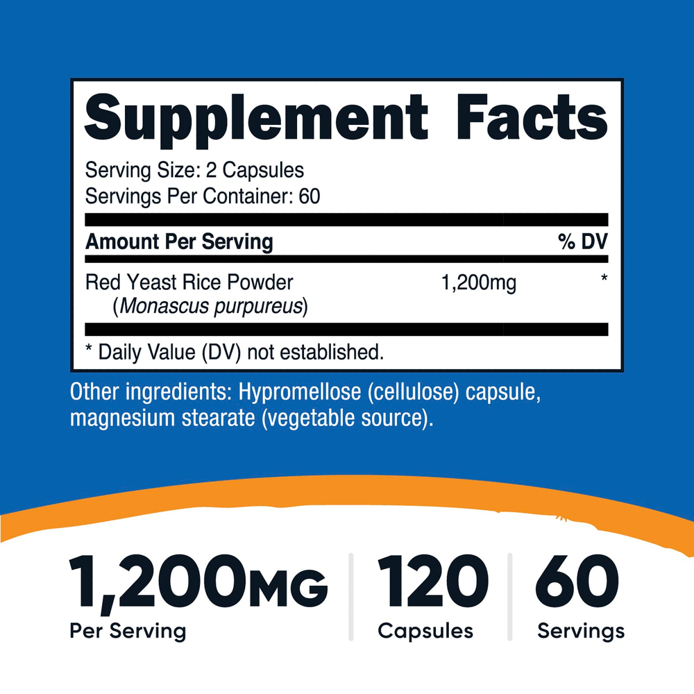 Nutricost, Красный дрожжевой рис, 120 капсул (600 мг на капсулу)