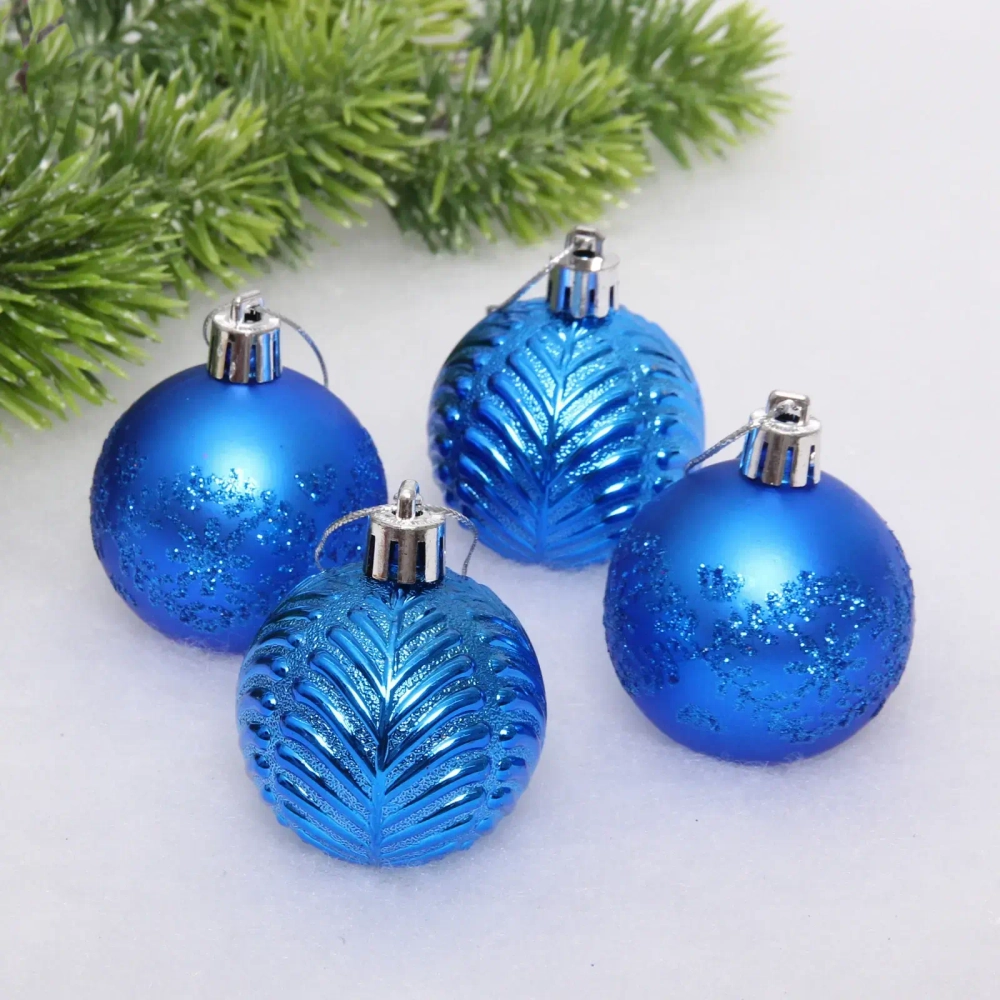 Новогодние шары 5 см (набор 4 шт) «Лесная тайна», синий