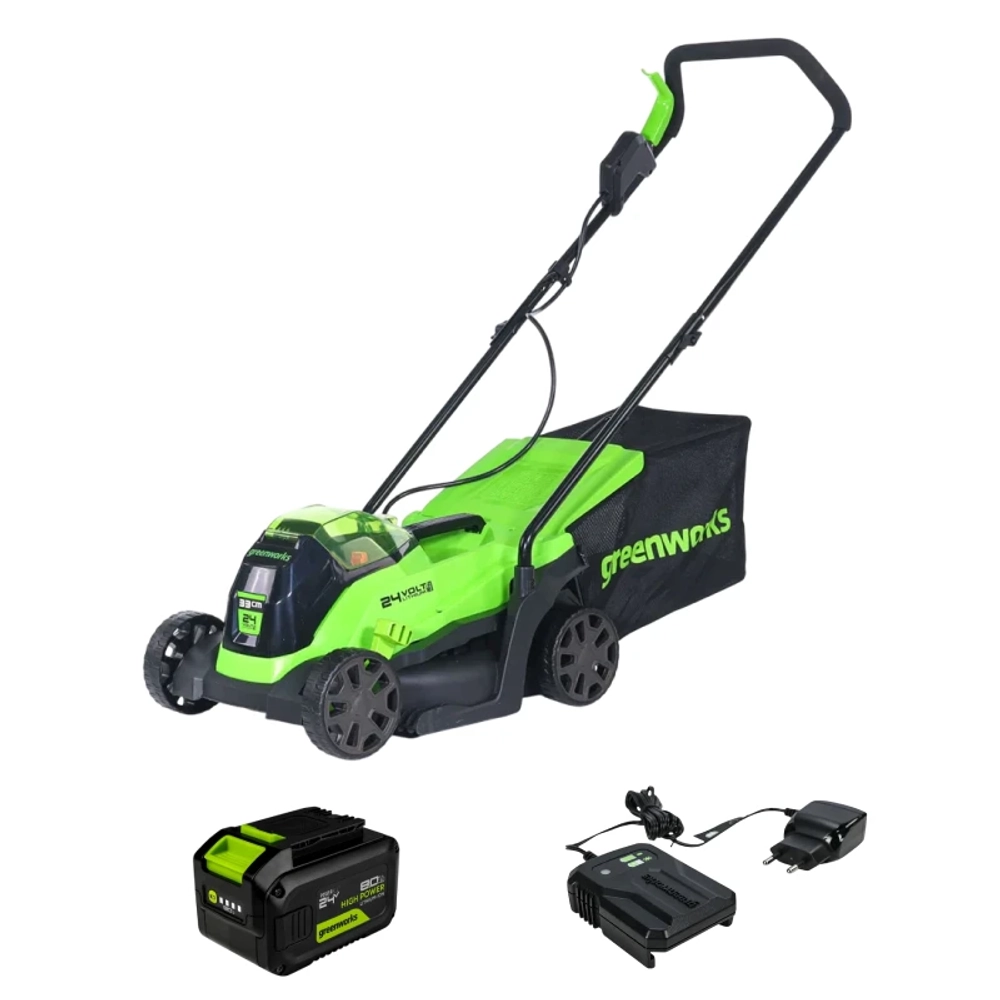 Аккумуляторная газонокосилка Greenworks GD24LM33K8 24В (1 x 8 Ач, ЗУ) нож 33 см, 2516107U8