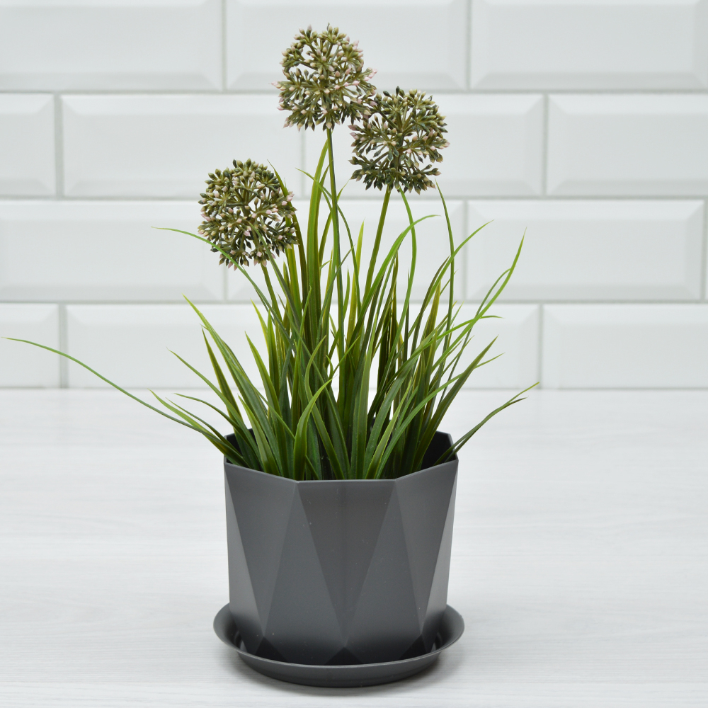 Кашпо Призма 1л d130мм с поддоном, графитовый