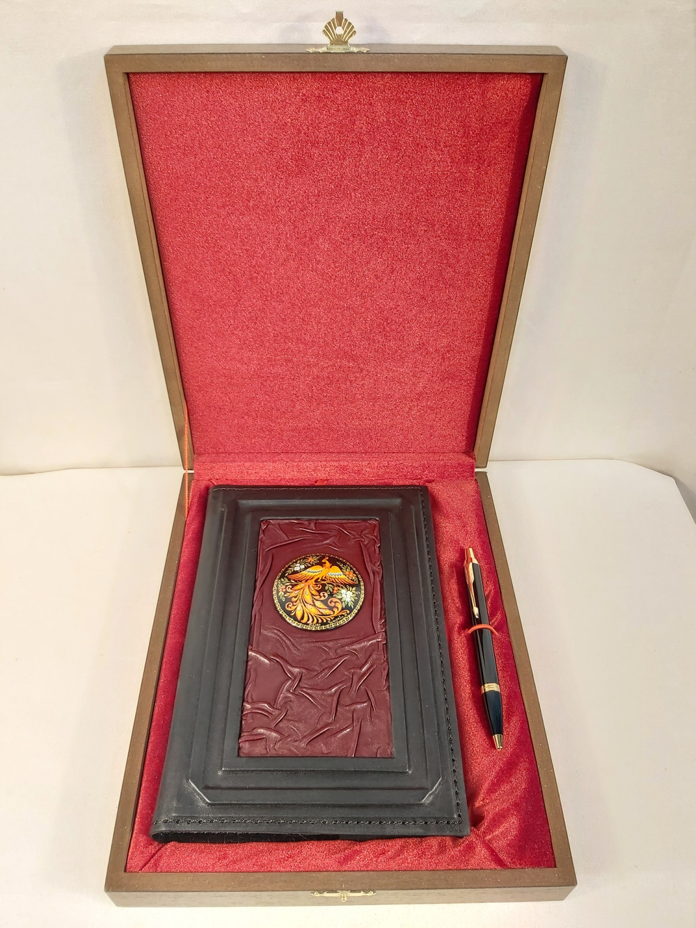 Ежедневник А5 "Жар-птица" (съемная обложка из натуральной кожи) с ручкой в футляре