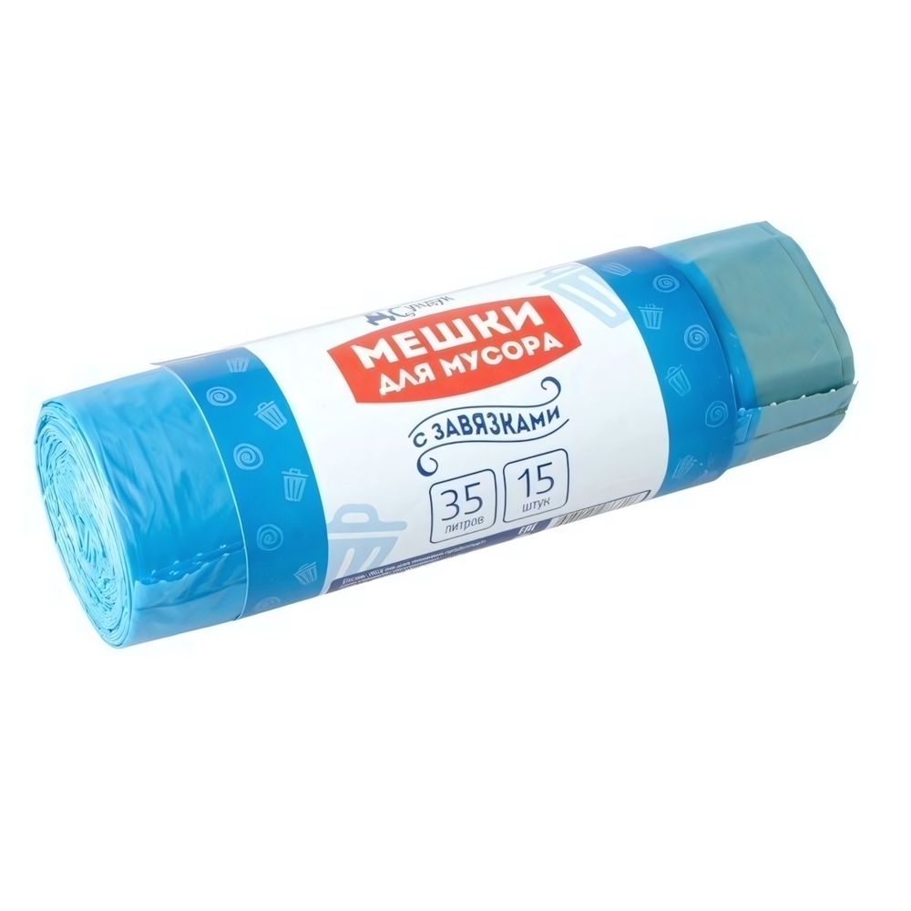 Мешки для мусора в рулоне "Домашний Сундук" с ЗАВЯЗКАМИ 35л*15шт голубые 19мкм ДС-168