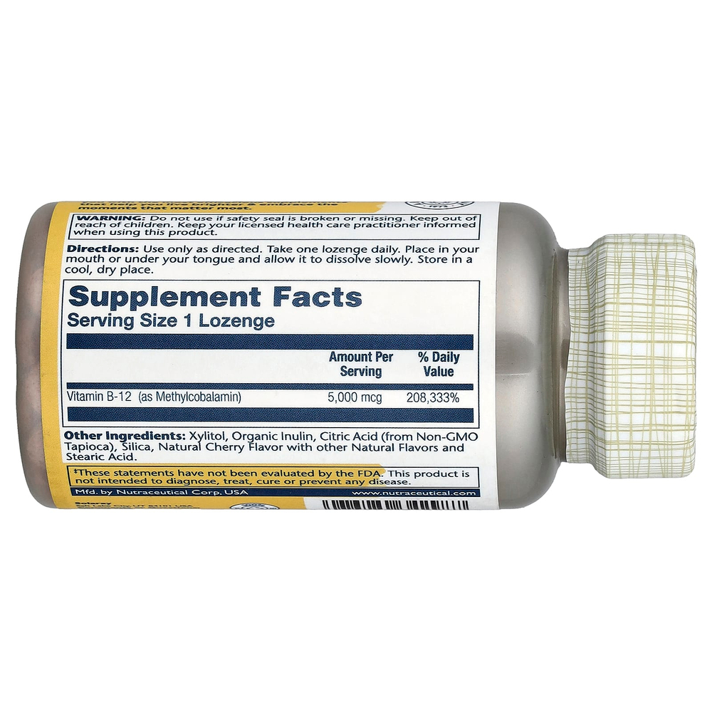 Solaray, Mega Potency Methyl B-12, натуральный вишневый вкус, 5000 мкг, 60 лепешек