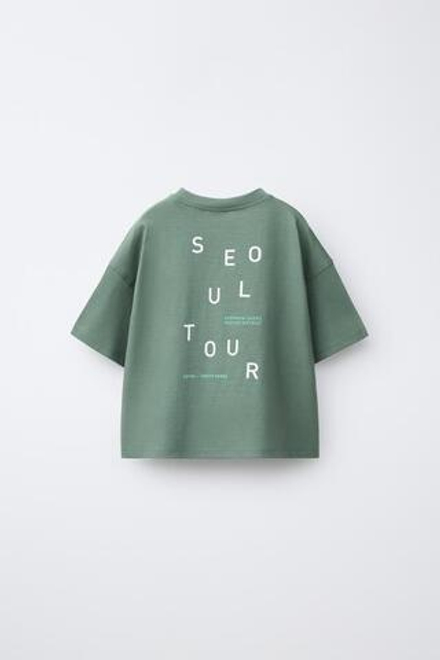 ZARA ФУТБОЛКА С НАШИВКОЙ И КАРМАНОМ, ТЕМНО-ЗЕЛЕНЫЙ