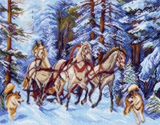 "Мчится тройка"-1503 канва с рисунком