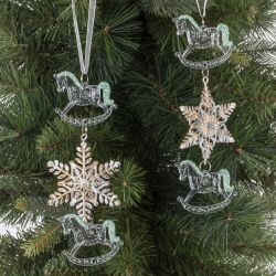 GAEM Украшение новогоднеe подвеска"Снежинка с лошадками", L6,5 W1 H19 см, 2в.