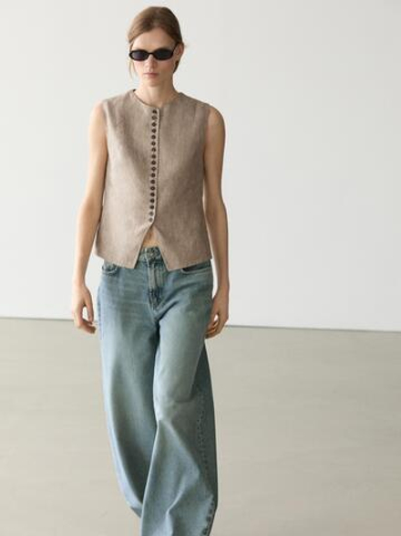 Massimo Dutti Льняной жилет, бежевый