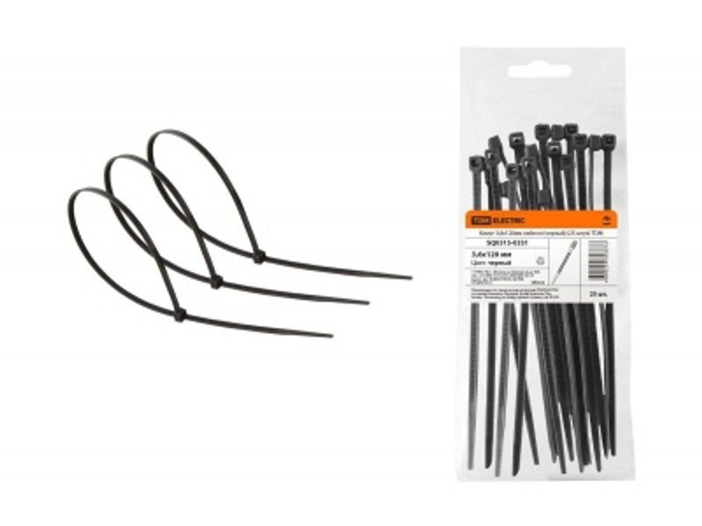 Хомуты нейлоновые черные 120х3,6мм (25шт/уп) TDM