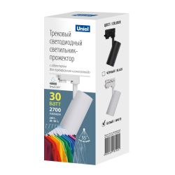 ULB-T55-30W-4000K WHITE Светильник-прожектор светодиодный трековый. 2700 Лм. Белый свет 4000К. Корпус белый. ТМ Uniel