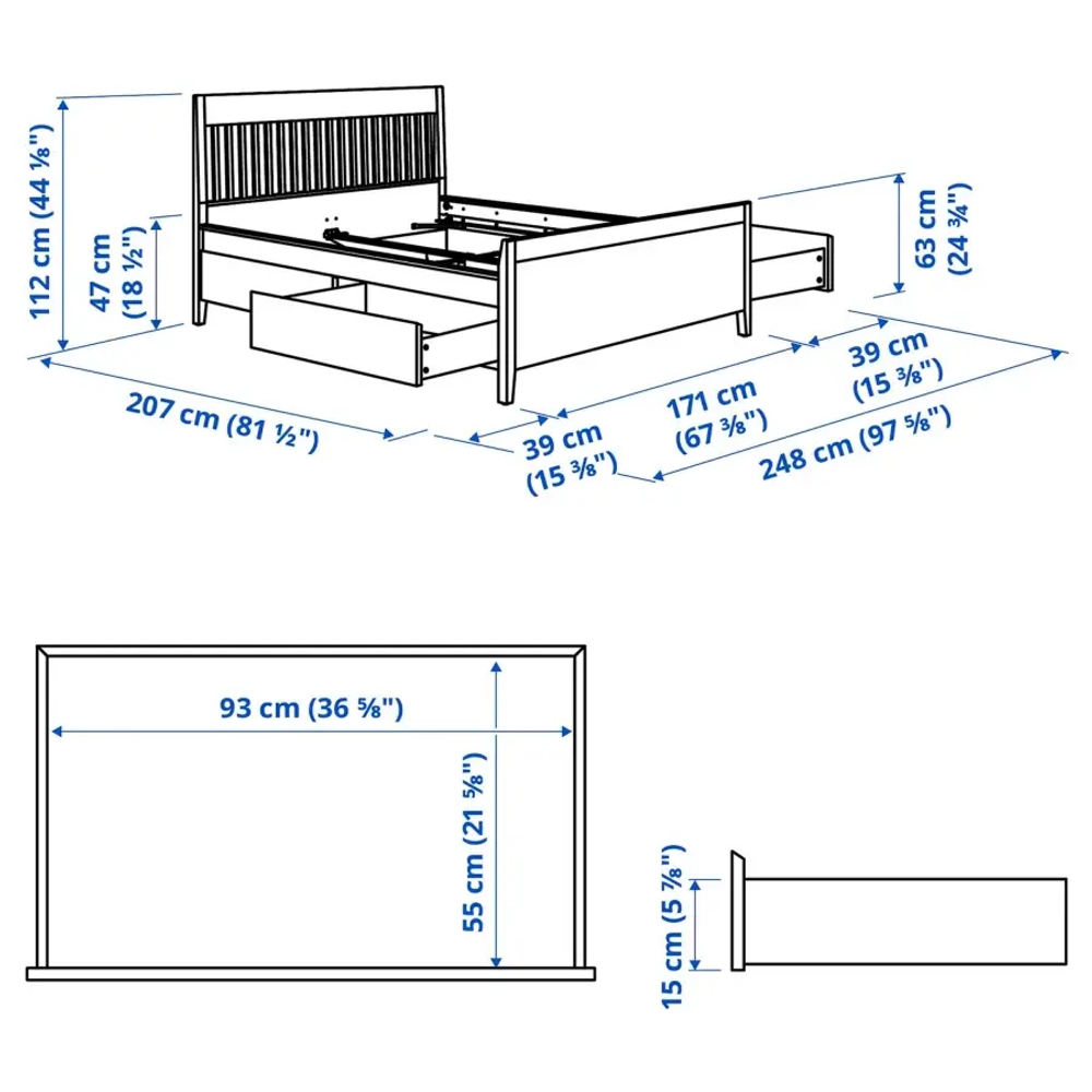 Каркас кровати с ящиками - IKEA IDANÄS/IDANAS, 200х160 см, темно-коричневый, ИДАНЭС ИКЕА