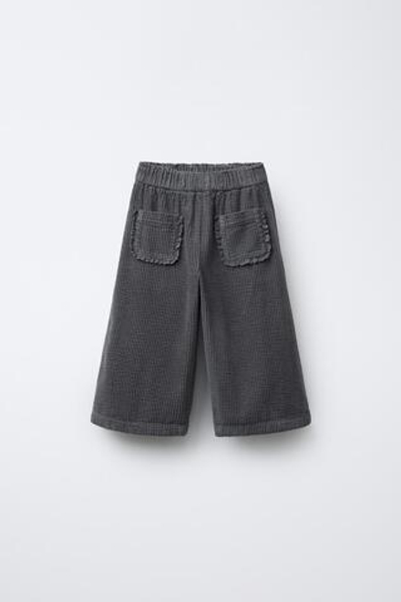 ZARA ВЕЛЬВЕТОВЫЕ БРЮКИ С КРУЖЕВОМ, ТЕМНО-СЕРЫЙ