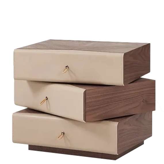 Тумбочка-столик Teorema, бежевая экокожа, шпон ореха