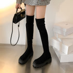 Slimming MINI YOOXI Long Shaft Boots Top Grain Pig Leather Over the knee Boots Medium Heel 3 5cm Women"s
