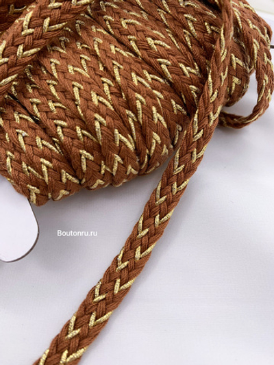 Тесьма косичка коричневая с золотой нитью
