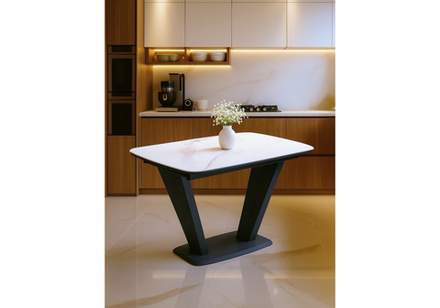 Керамический стол Woodville на тумбе Петир 120(160)х80х75 белый мрамор, графит, темный камень