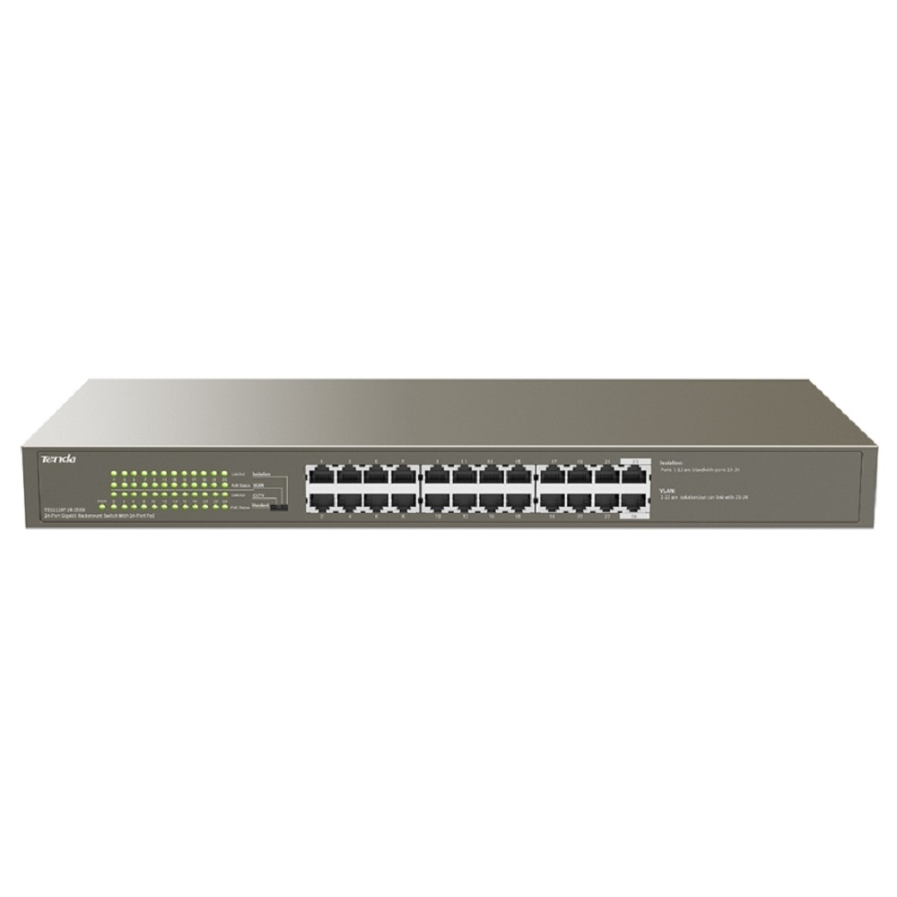 Коммутатор TENDA TEG1124P-24-250W Коммутатор в стойку 24-Ports 10 / 100 / 1000 Base-T 24-Ports PoE(PoE бюджет 225W)
