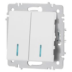 Выключатель Intro Accent 6-105-01М двойной с подсветкой, 10А-250В, IP20, СУ, AL/CU, белый матовый