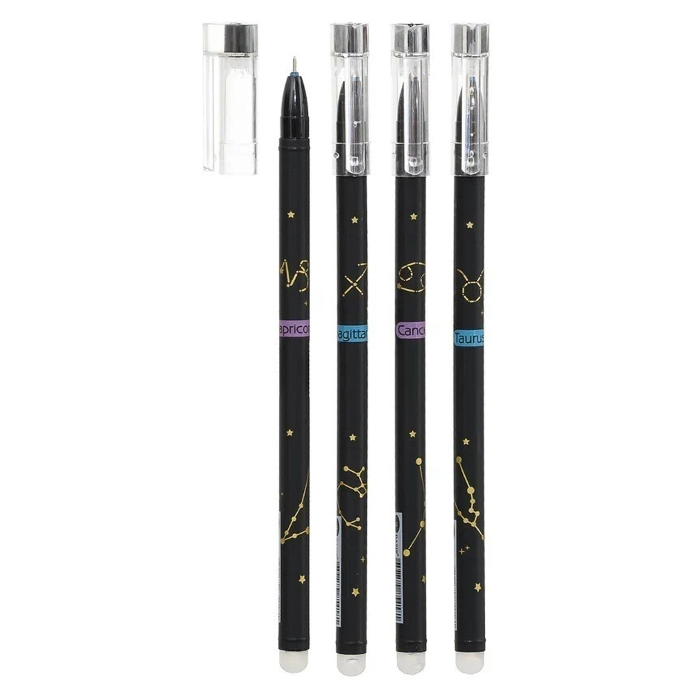 Ручка гелевая, пиши-стирай, Basir, синие чернила, серия "СОЗВЕЗДИЕ знаки зодиака", чёрный матовый корпус