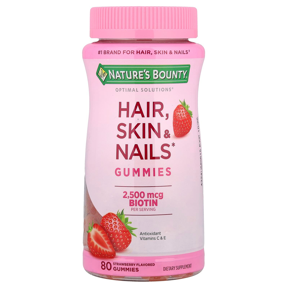 Nature's Bounty, Optimal Solutions®, жевательные таблетки для здоровья волос, кожи и ногтей, со вкусом клубники, 80 жевательных таблеток