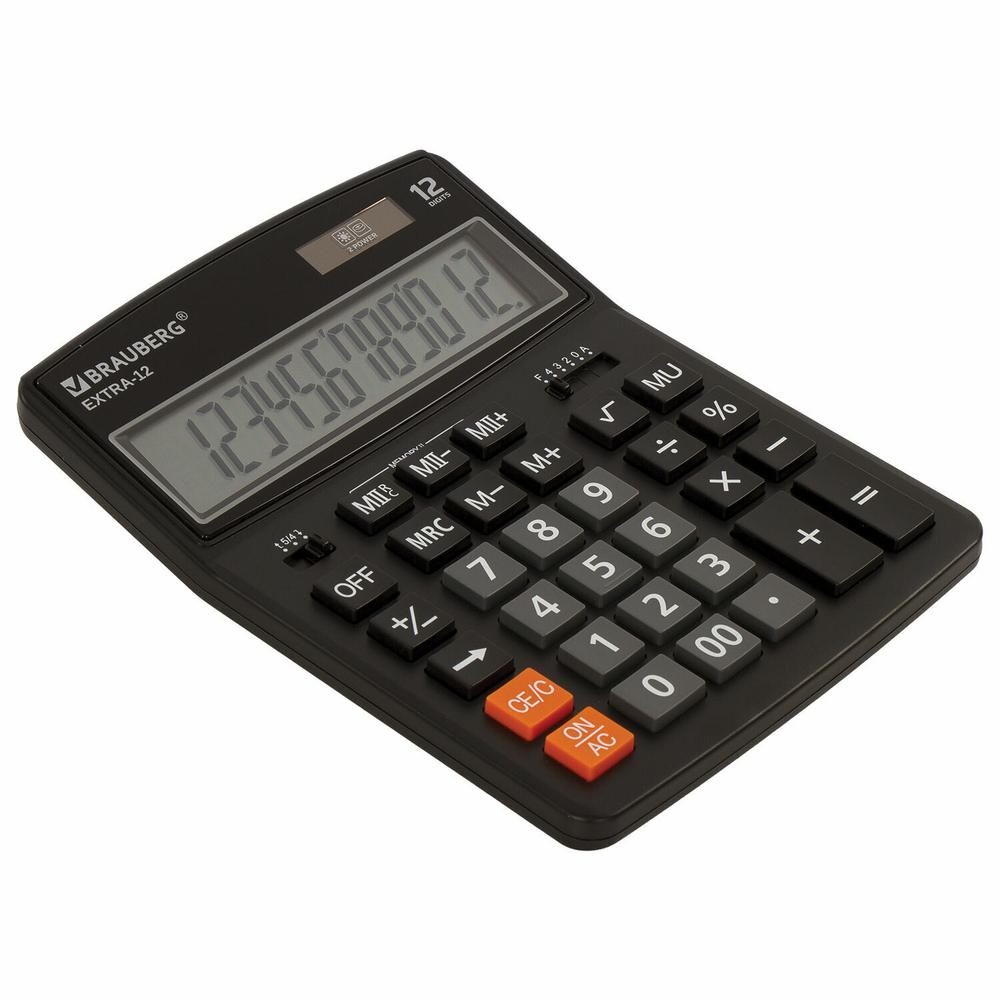 Калькулятор настольный BRAUBERG EXTRA-12-BK (206x155 мм) 12 разрядов двойное питание черный