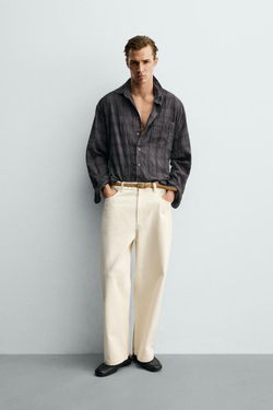 ZARA РУБАШКА RELAXED FIT В КЛЕТКУ, АНТРАЦИТОВО-СЕРЫЙ