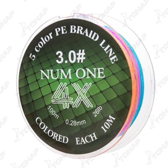 Шнур NUM ONE PE4X-100M 3.0#/0,285 mm Multi Colour Ryobi