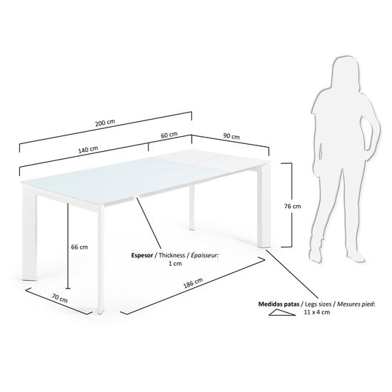 ATTA Стол 140 (200) x90 белый, стекло