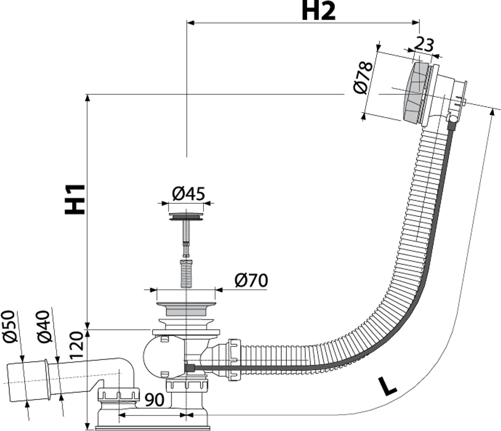 Сифон A55ANTIC-120 для ванны автомат комплект, бронза-антик