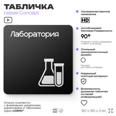 Табличка Лаборатория, на дверь и стену, навигационная и информационная, серия CONCEPT, 18х18 см, Айдентика Технолоджи