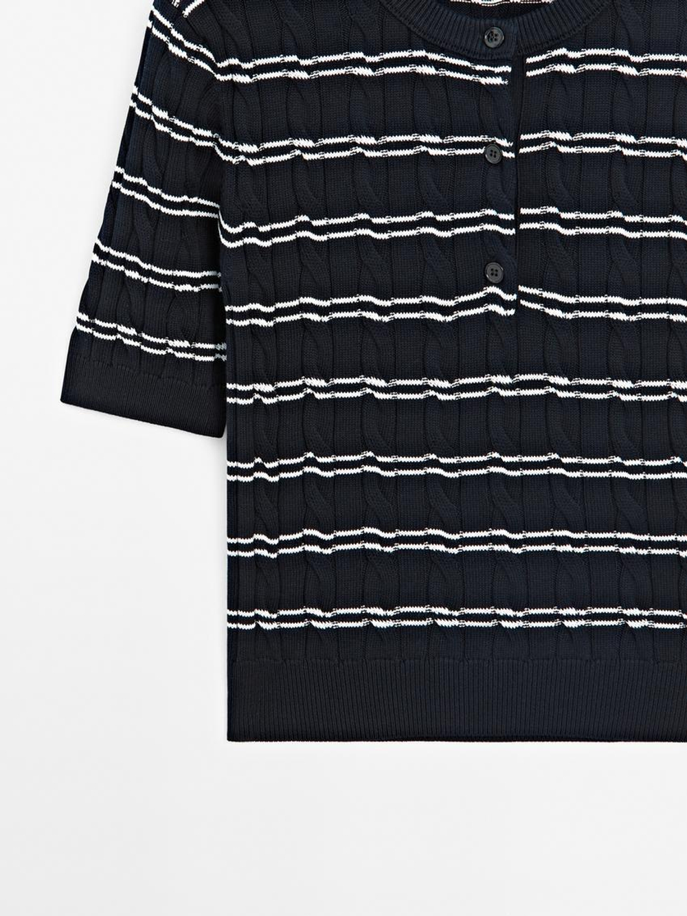 Massimo Dutti Хлопковый свитер с коротким рукавом, темно-синий