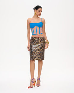 Юбка мини из пайеток с леопардовым принтом