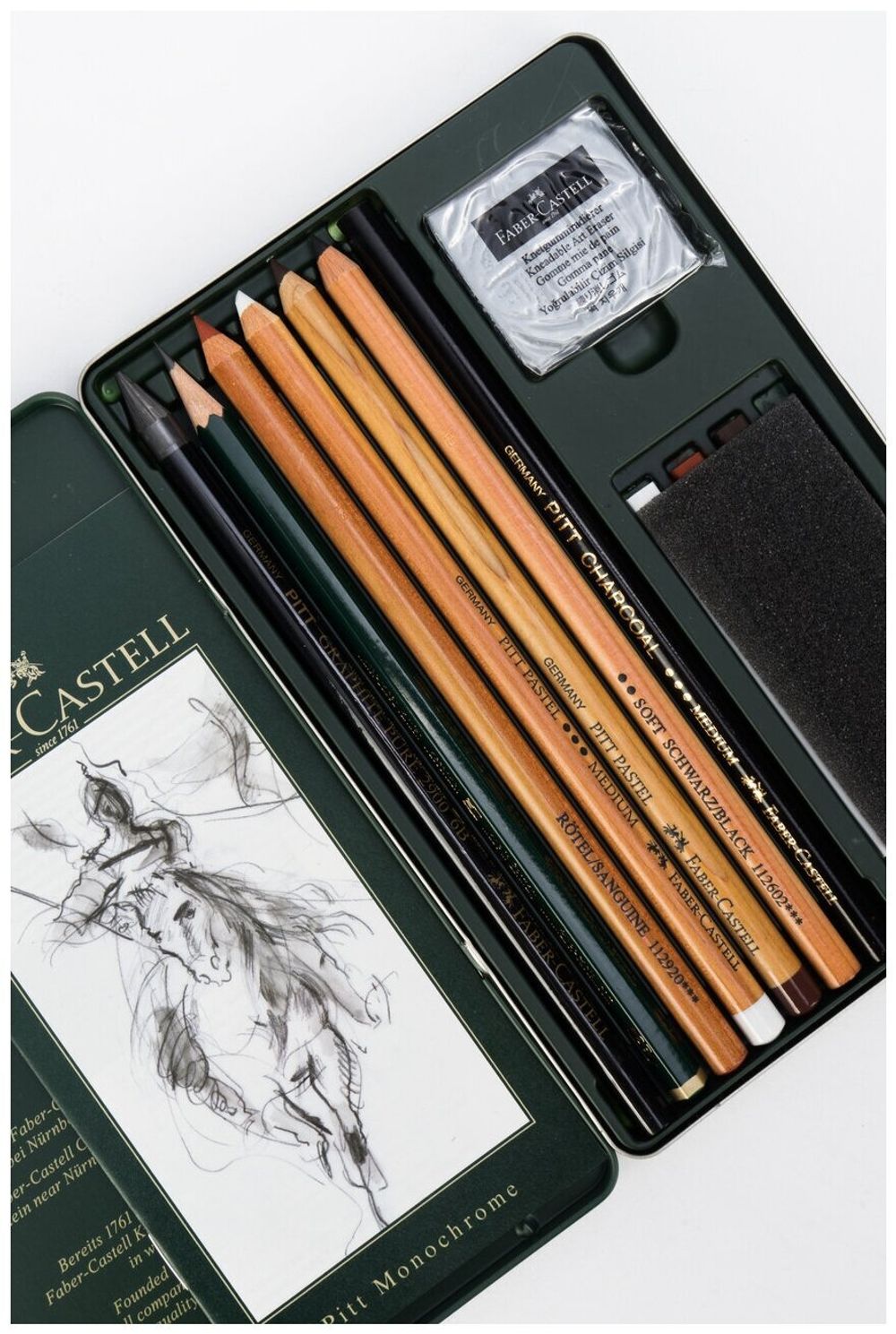 Набор художественный FABER-CASTELL "Pitt Monochrome", 12 предметов, металлическая коробка, 112975