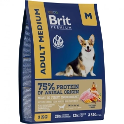 Brit premium dog adult medium сухой корм для взрослых собак средних пород с курицей - 3 кг