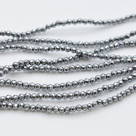 Гематит Шар граненый бусины (имитация), цвет серебро, размер 2 мм, цена за нить 39 см