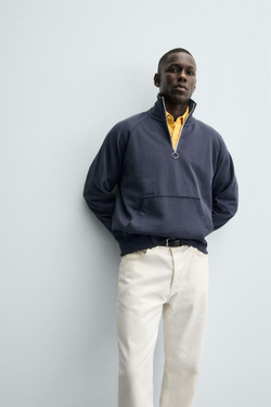 ZARA ТОЛСТОВКА С ВОРОТНИКОМ НА МОЛНИИ, СИНИЙ