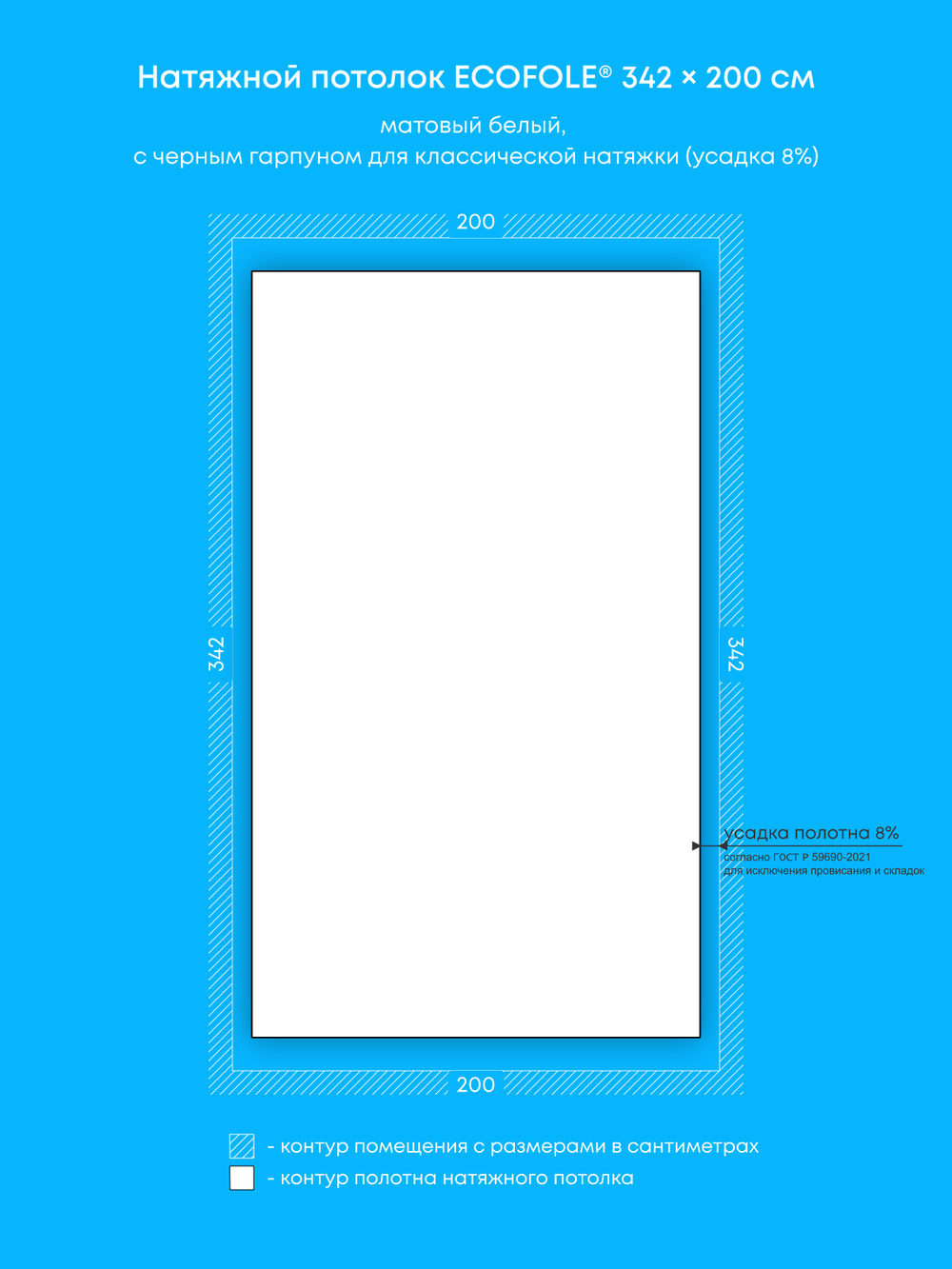 Матовый натяжной потолок 6.8 м2