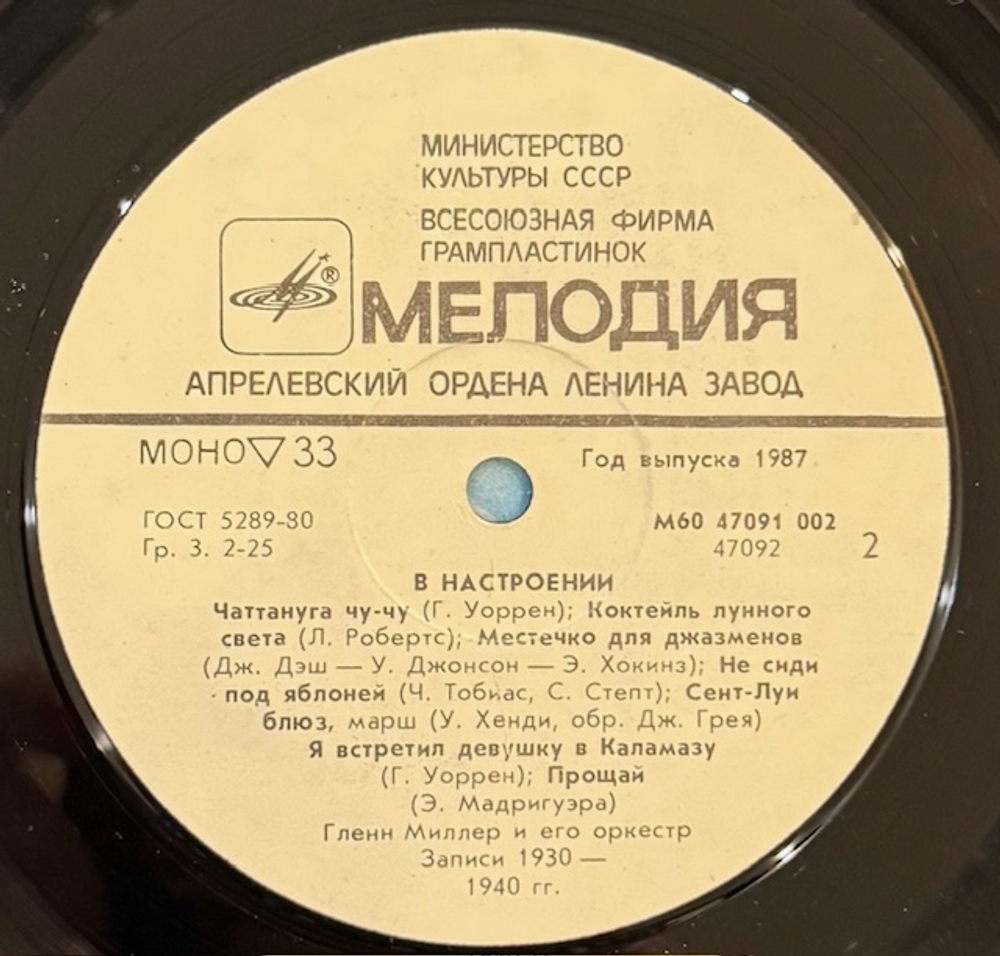 Виниловая пластинка Глен Миллер и его Оркестр - В Настроении (Мелодия) LP