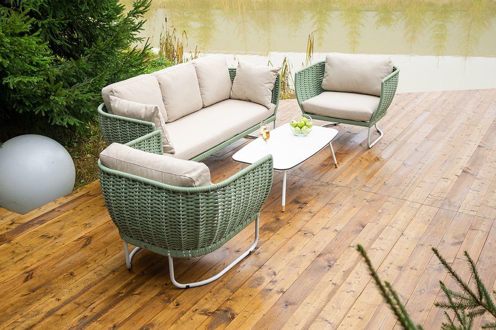 "Фиджи" лаунж-зона 5-местная плетеная из роупа (веревки), каркас алюминиевый светло-серый, роуп зеленый (4204)