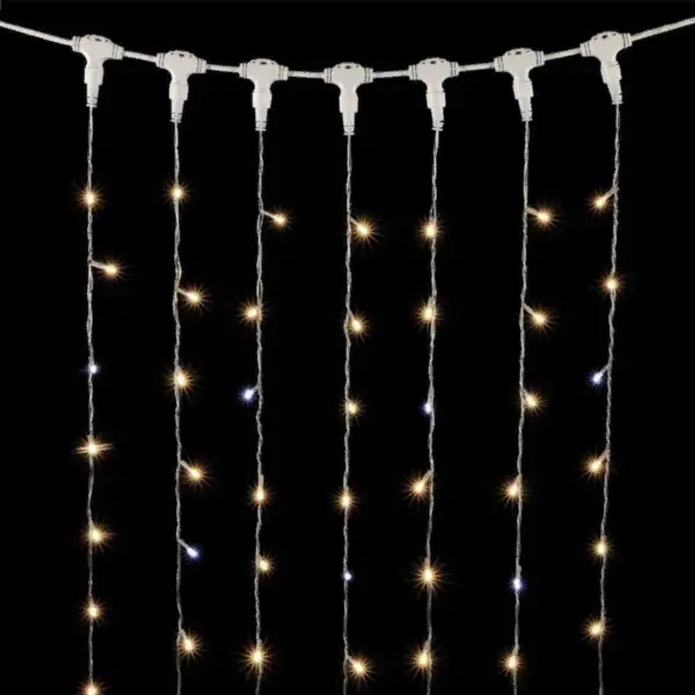 Светодиодный занавес 2*3 м., 600 теплых белых LED ламп, мерцание, прозрачный провод ПВХ, LTC (PCL602BLW-10-2WW)