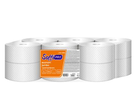 Туалетная бумага SoffiPRO, 1сл, Артикул 10901494, 100% цел., c тиснением, 200м, без перфорации,12 рул
