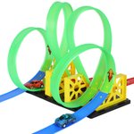 0404199/Трек со светом с пусковым устройством, 3 мертвые петли и поворотная стена+ 2 инерц. машинки,