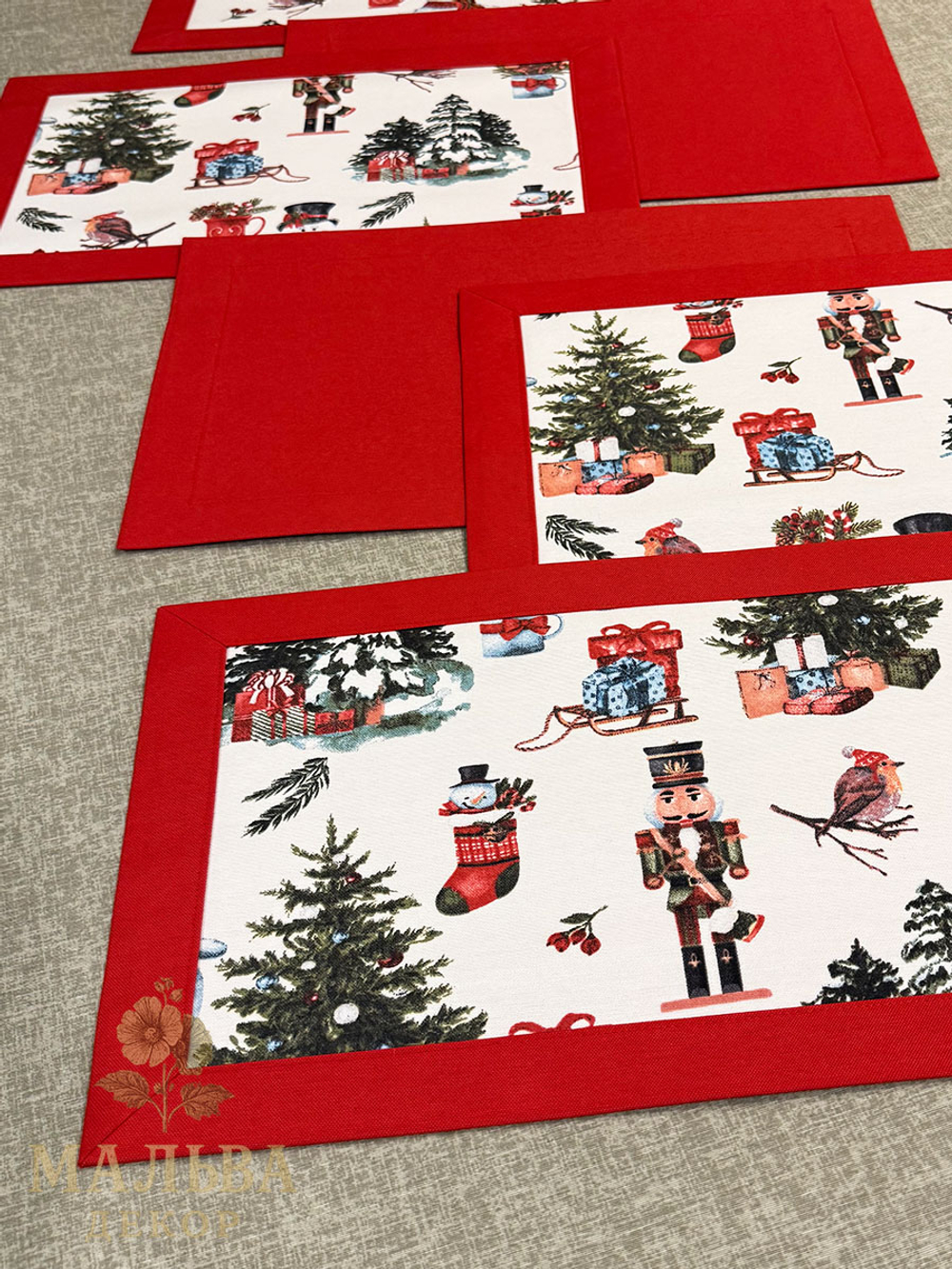 Ланчматы "Новый год" 45х35 см двусторонние, жесткие из ткани Duck