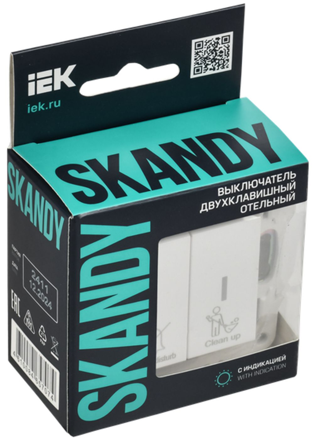 SKANDY Выключатель 2-клавишный с индикацией для отелей 10А SK-V16W арктический белый IEK