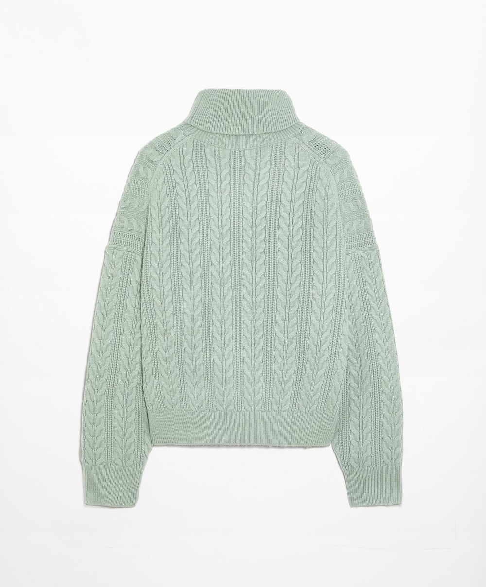 Oysho Вязаный свитер с высоким воротником, зеленый