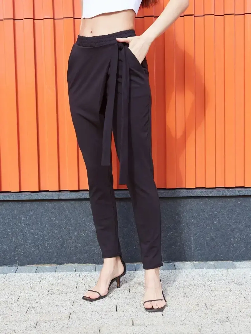 Штаны оверсайз на завязках с запахом большие размеры