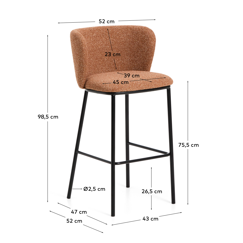 Барный стул Ciselia из терракотового шенилла с ножками из черной стали
