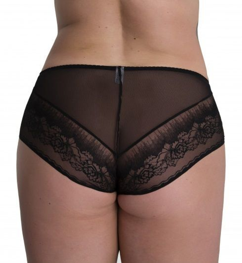 Трусики-слип с завышенной линией талии из эластичной сетки с цветочным рисунком (Размер: XXL) (Цвет: черный)