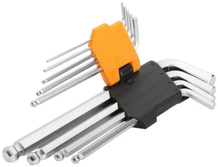 Цена на TOLSEN (TT20053) Набор г-образных шестигранников 1,5-10 мм, удлиненные, с шаровым окончанием, 9 предметов